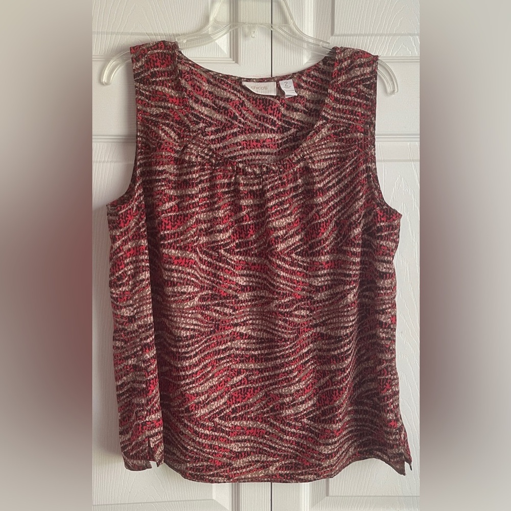 Chico’s Women’s Multicolored Zebra Like PrintSleeveless Blouse Size 2 (12 Large)